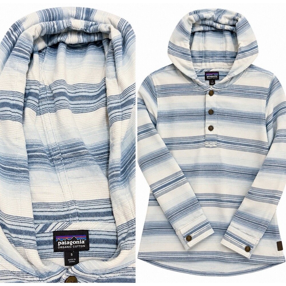 Patagonia Organic Cotton Striped Hooded Pullover – Size Small